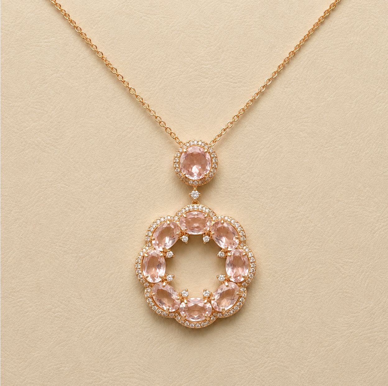 Pink Quartz Diamond Wreath Pendant