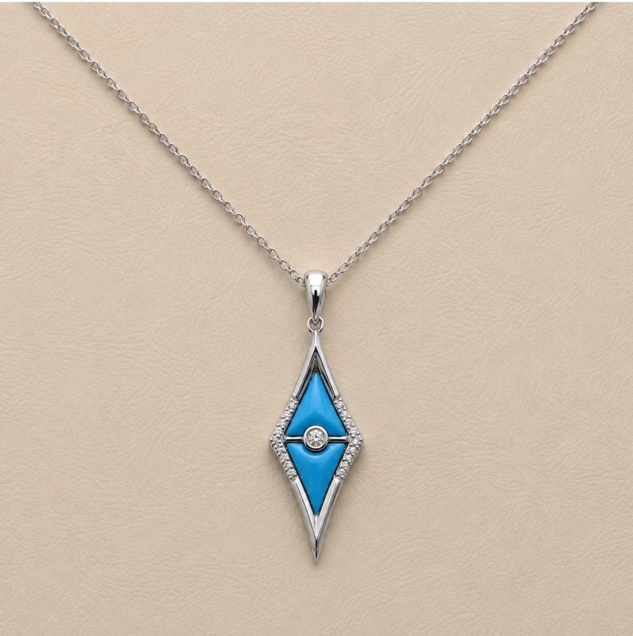 White Gold Turquoise &amp; Diamond Kite Pendant