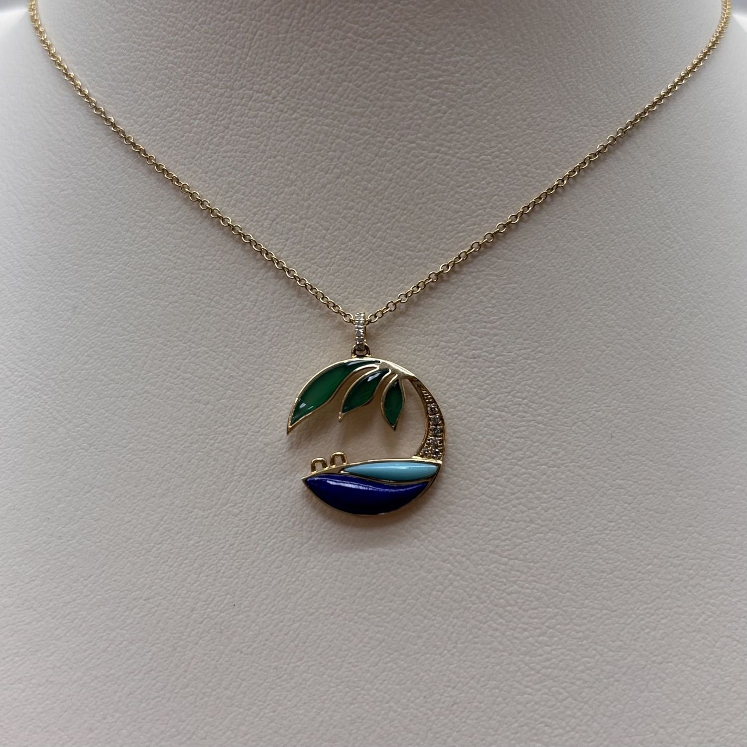 14KY Mixed Gem &amp; Diamond Island Pendant