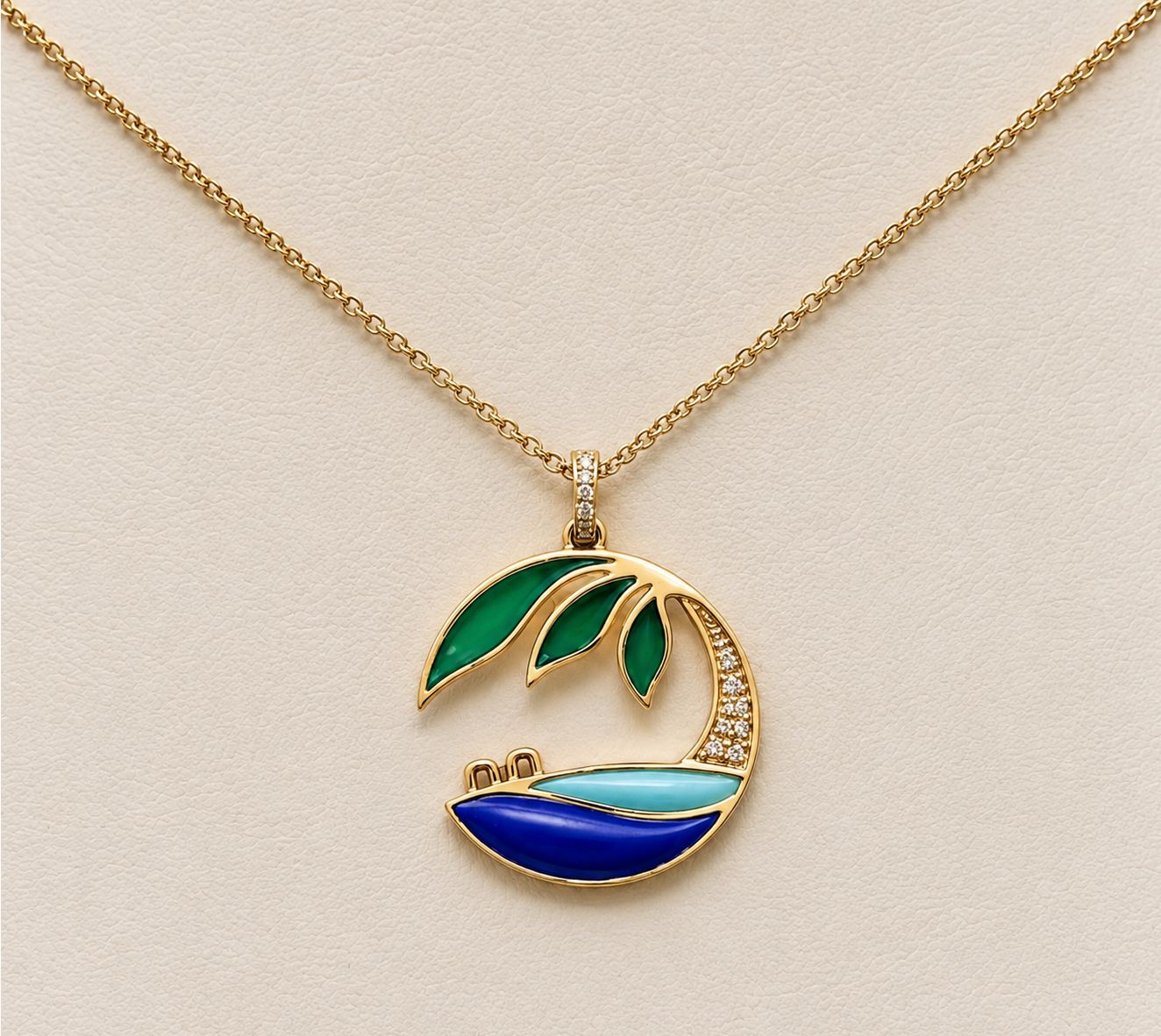 Mixed Gems &amp; Diamond Island Pendant