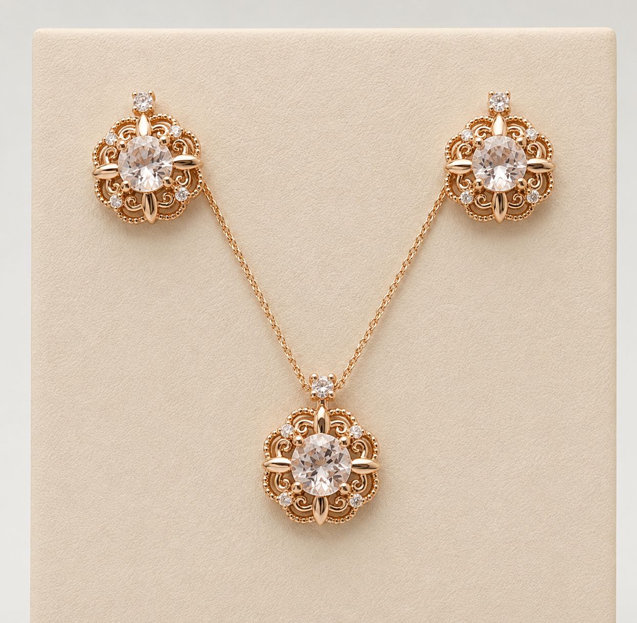 Rose Gold White Topaz Diamond(0.03ct) Flower Pendant