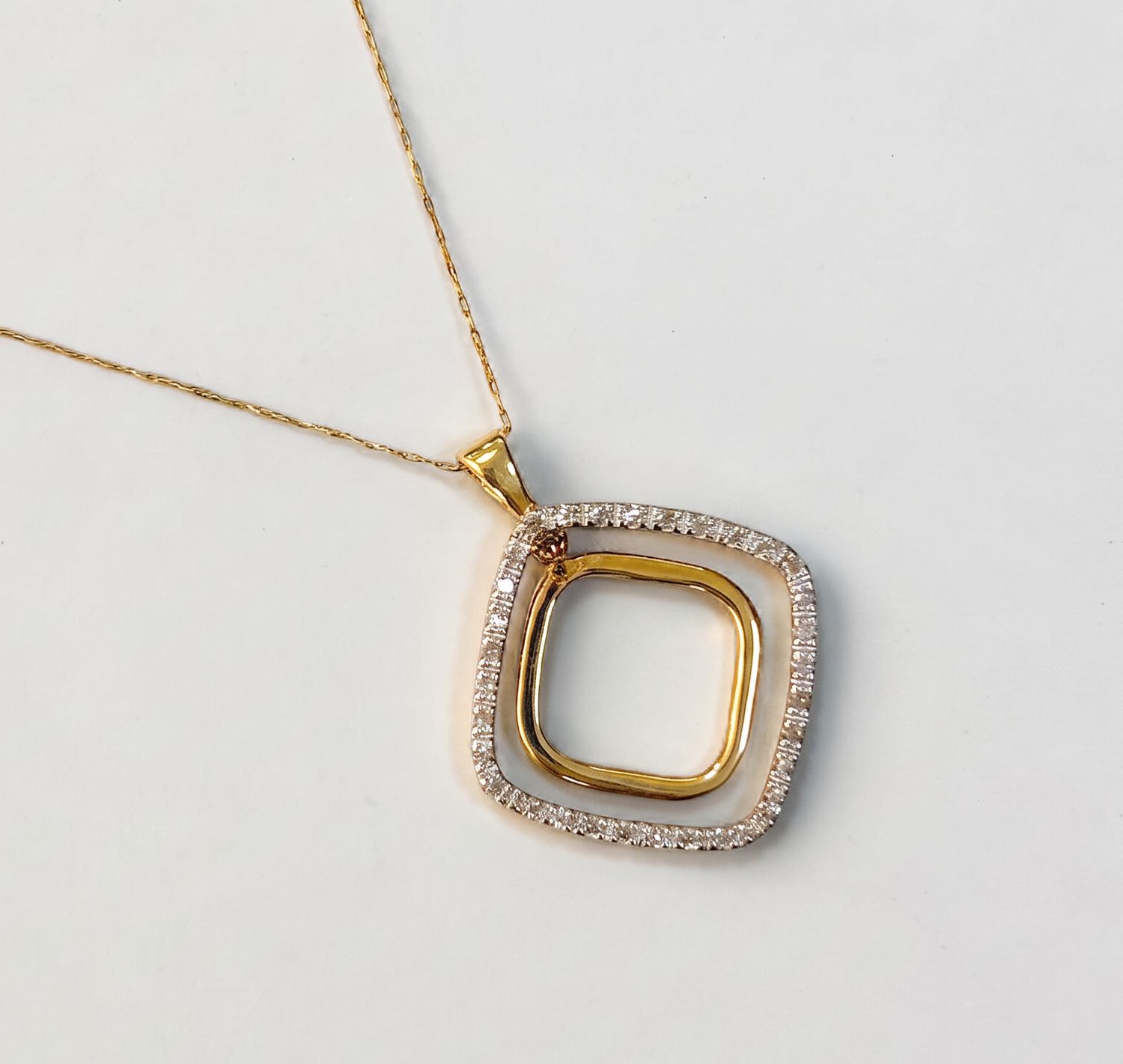 14k Double Square Diamond Pendant