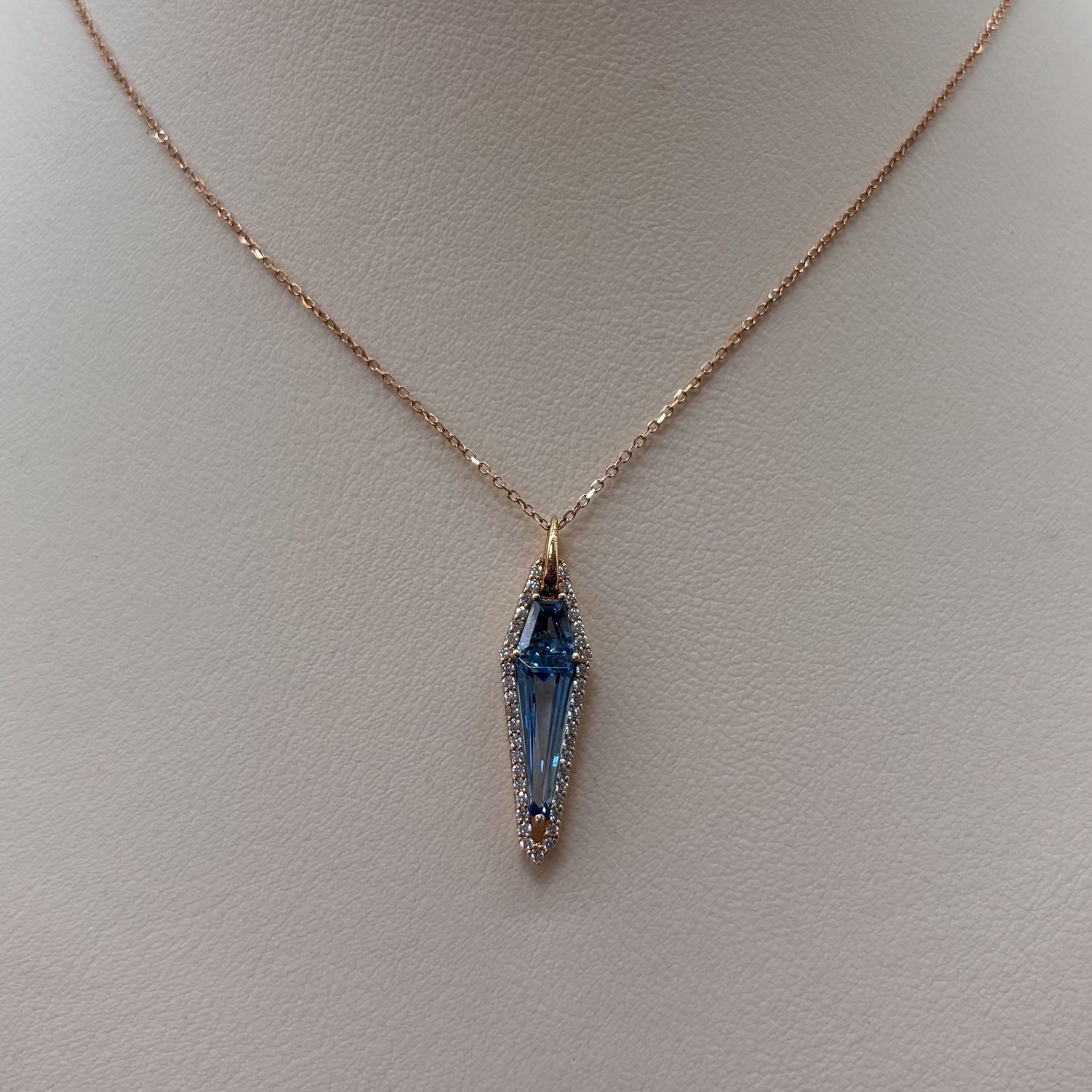 14K Rose Gold Blue Topaz Necklace