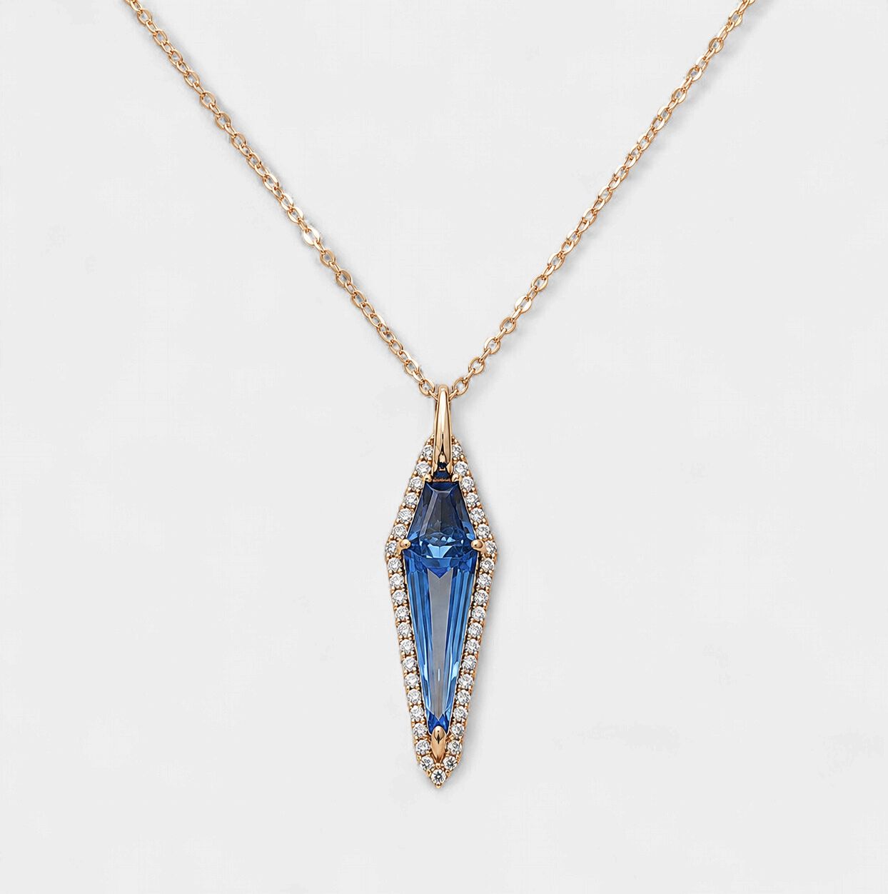 Blue Topaz Diamond Halo Kite Pendant