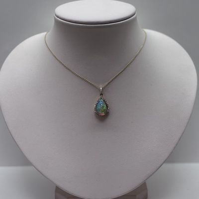 14KY Pear Shape Opal w/ Diamonds Necklace David Kord
