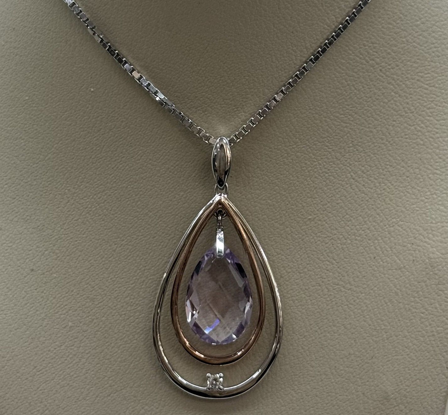 10KWR Lavender Quartz &amp; Amethyst Pendant w/ Diamond
