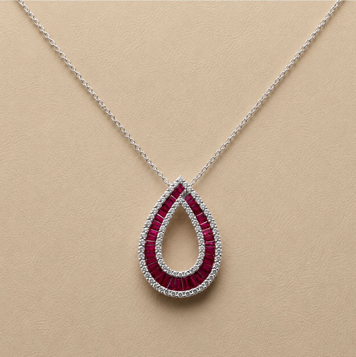 Ruby &amp; Diamond Baguette Drop Pendant