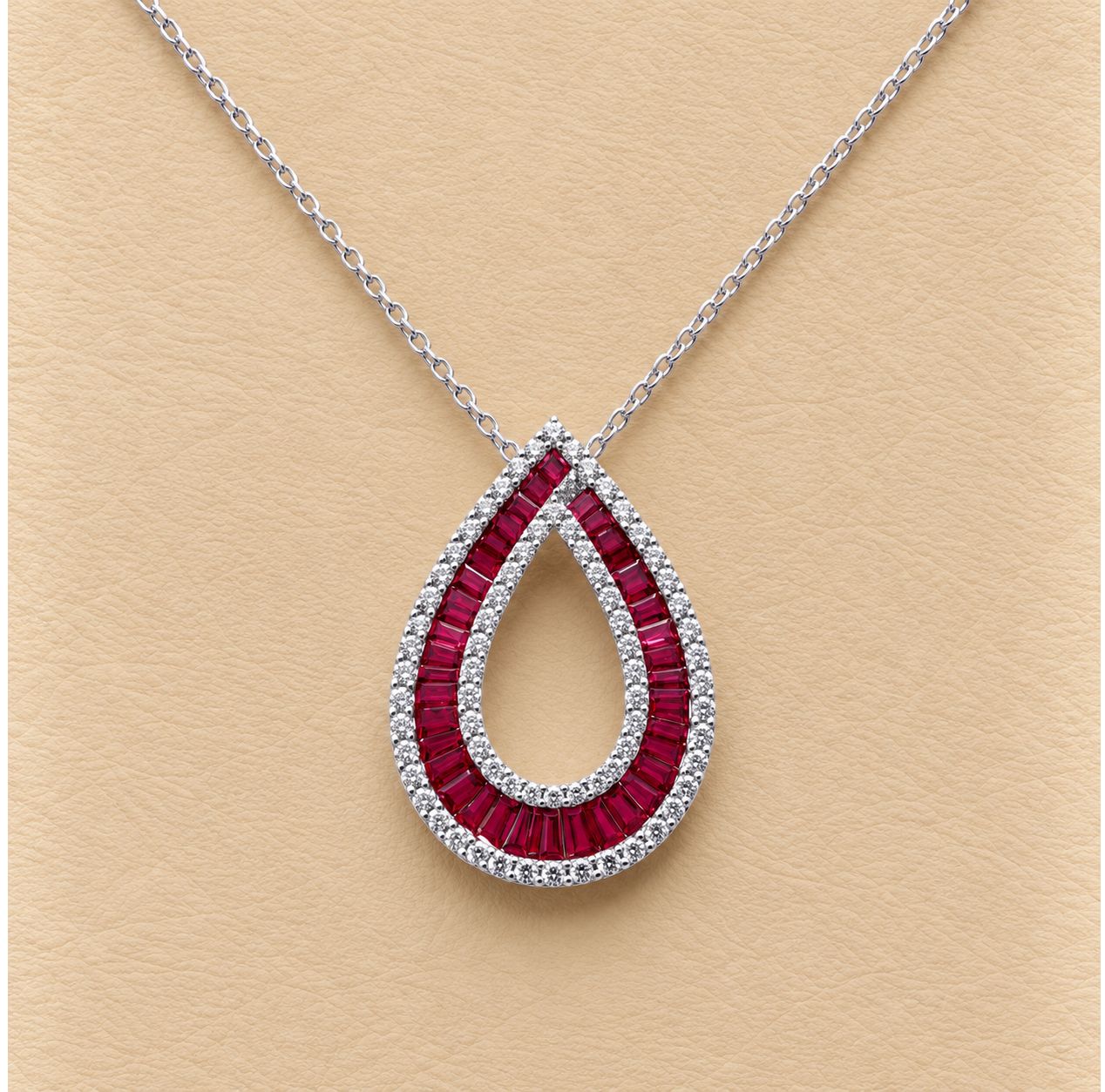 Baguette Drop  Ruby Diamond Pendant