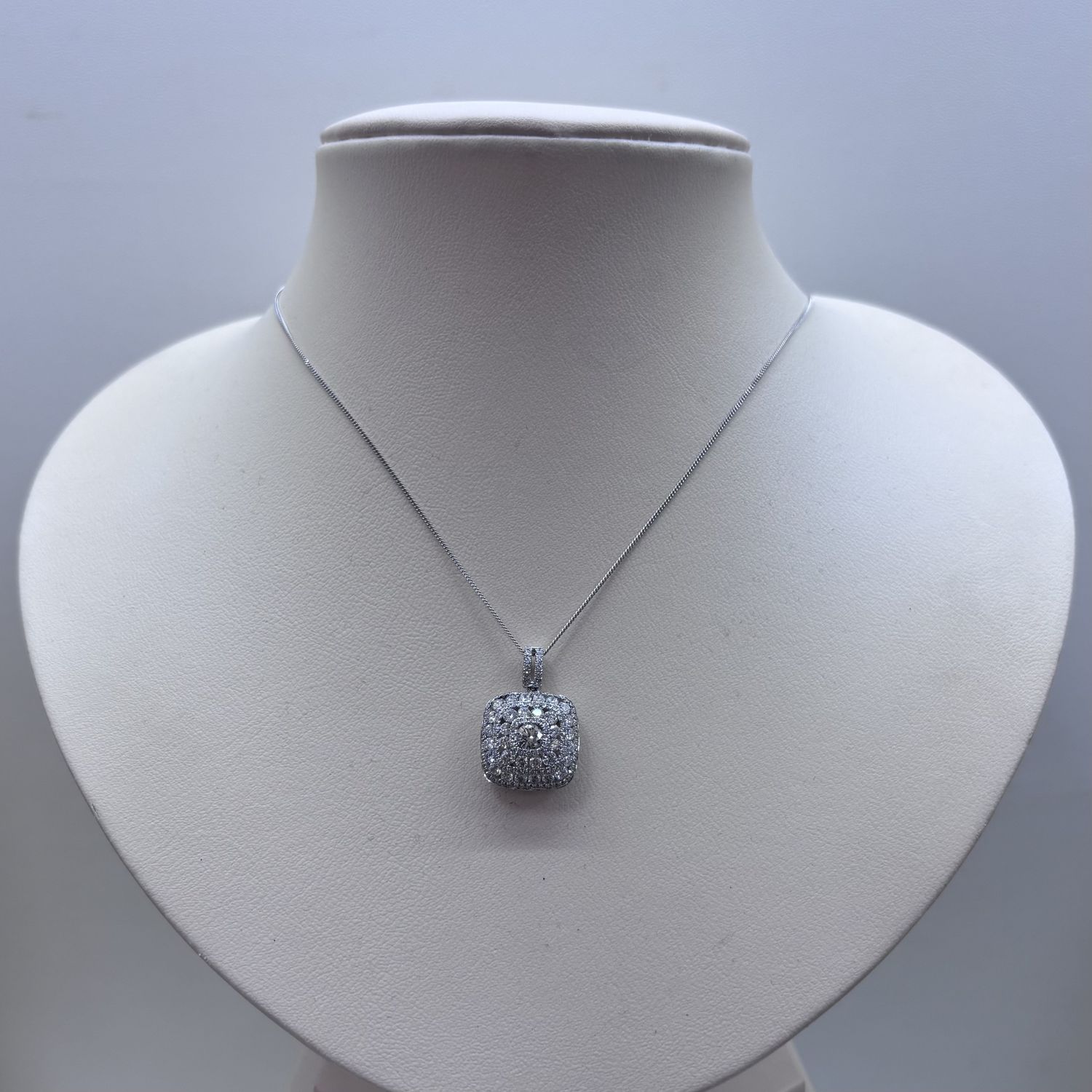 White Gold and Diamond Cushion Cut Pendant S Kashi