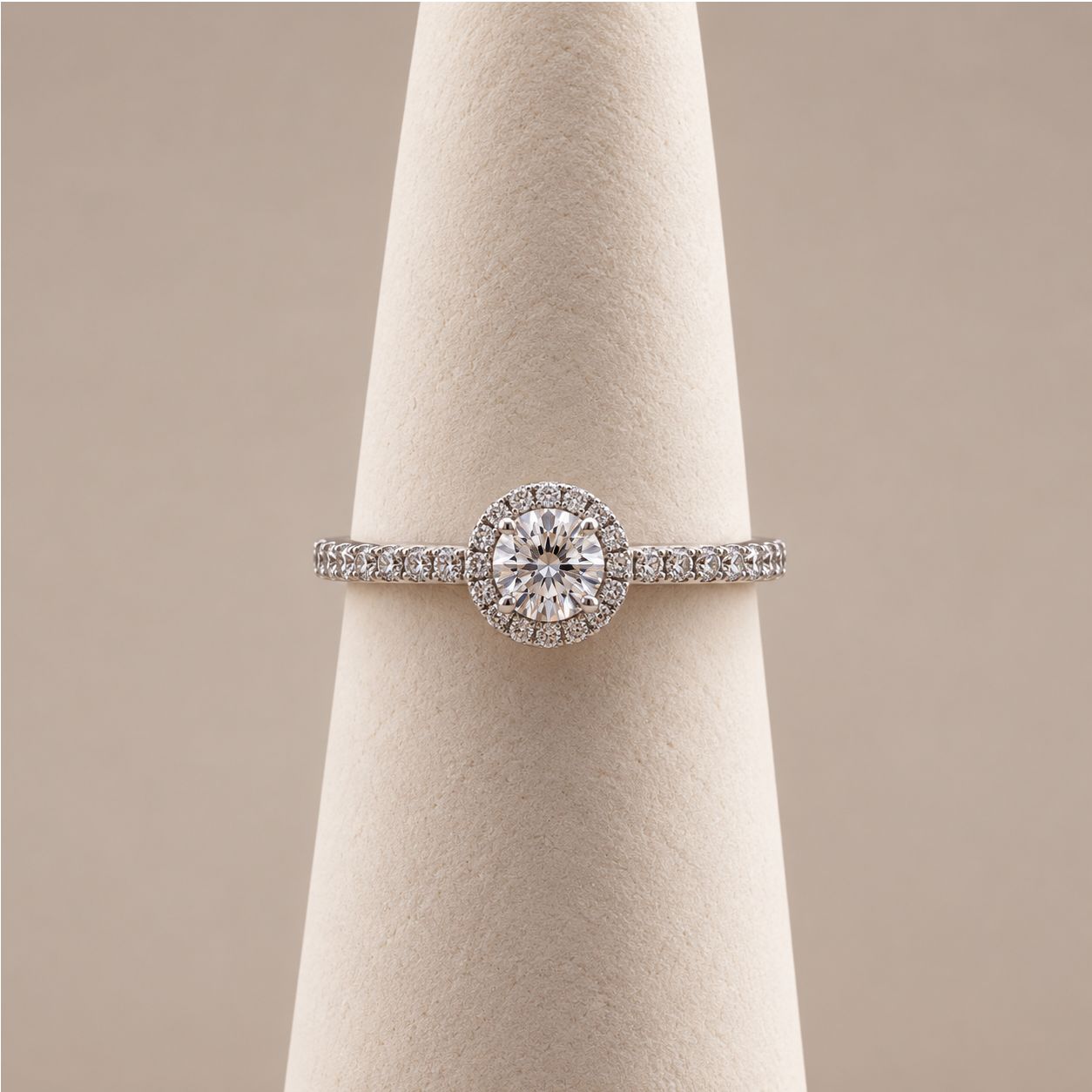 Round Halo Diamond w/ 18 Round Side Stones Ring
