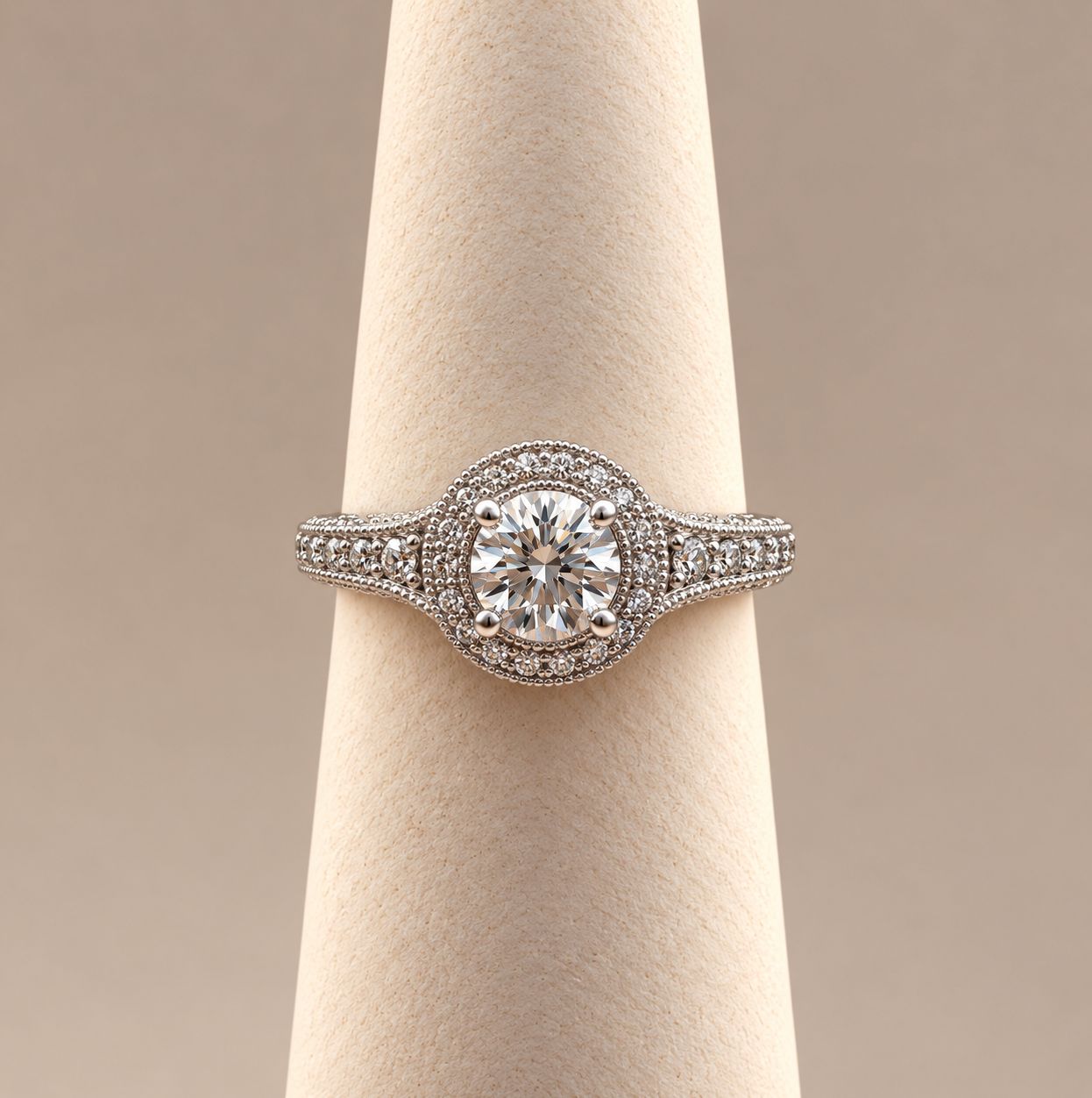 "Vivian" Vintage Diamond Halo Bezel Set Ring