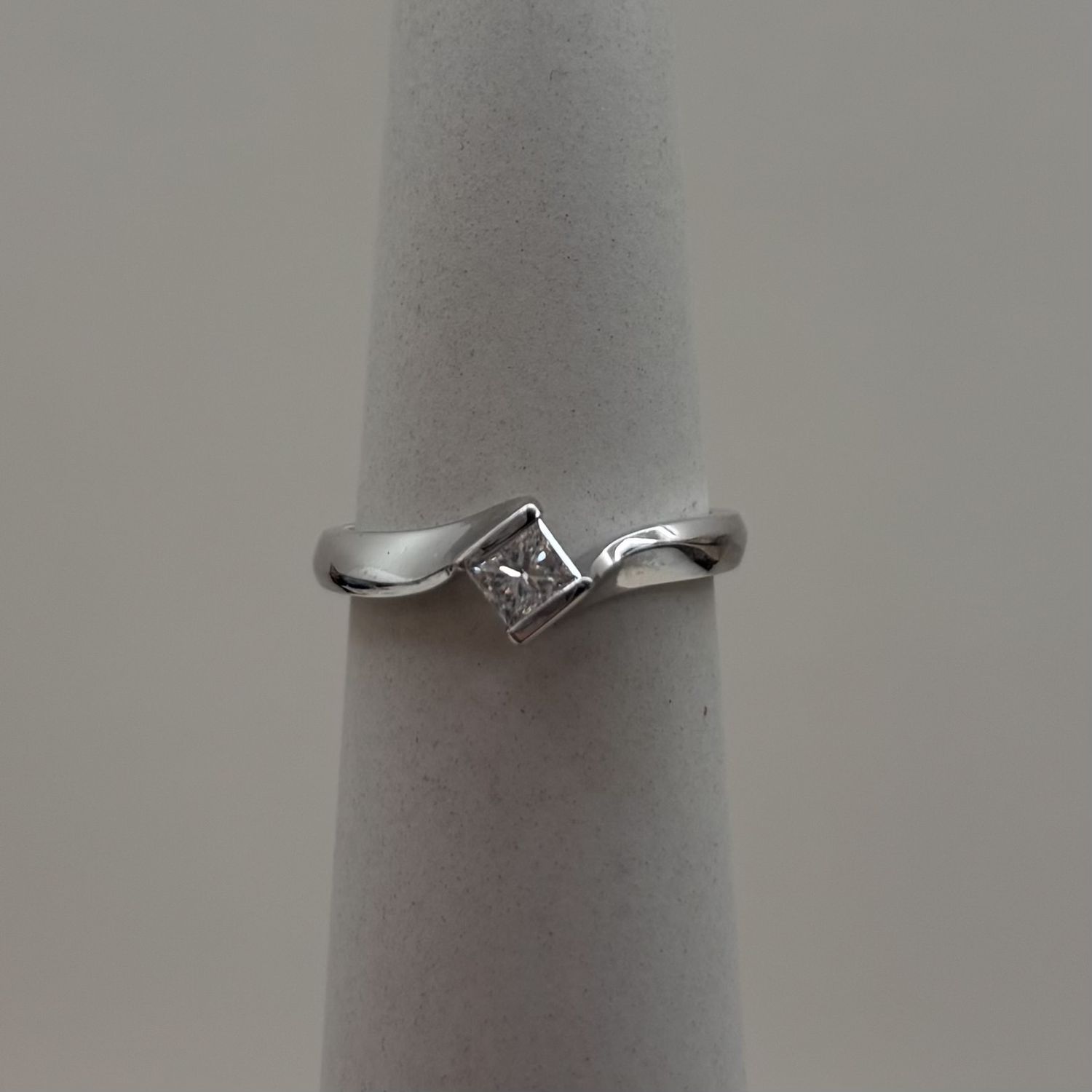 14KW Intricate Princess Cut Solitaire Diamond Ring