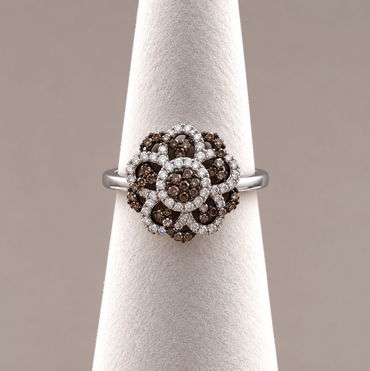 White Gold Chocolate Diamond Flower Ring