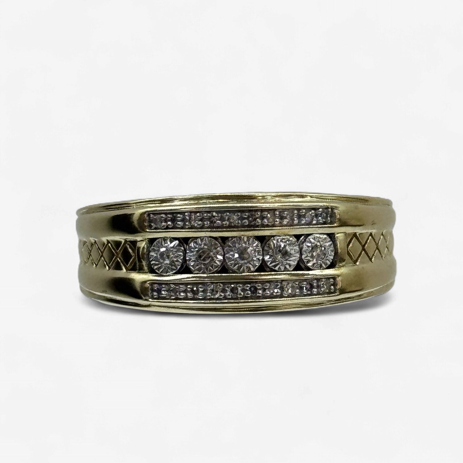 10KY Men's Intricate 5-Stone Diamond Ring (Size 10-Resizable)