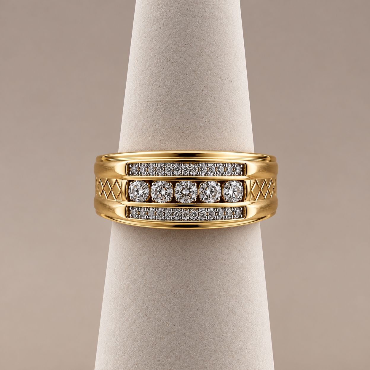 Men's Intricate Gold 5-Stone Diamond Ring (4.1g)