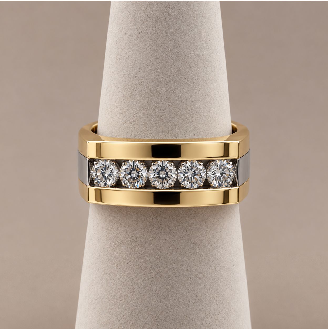 Men's Two-Tone Wide Gold Diamond Square Ring (1.02tdw)