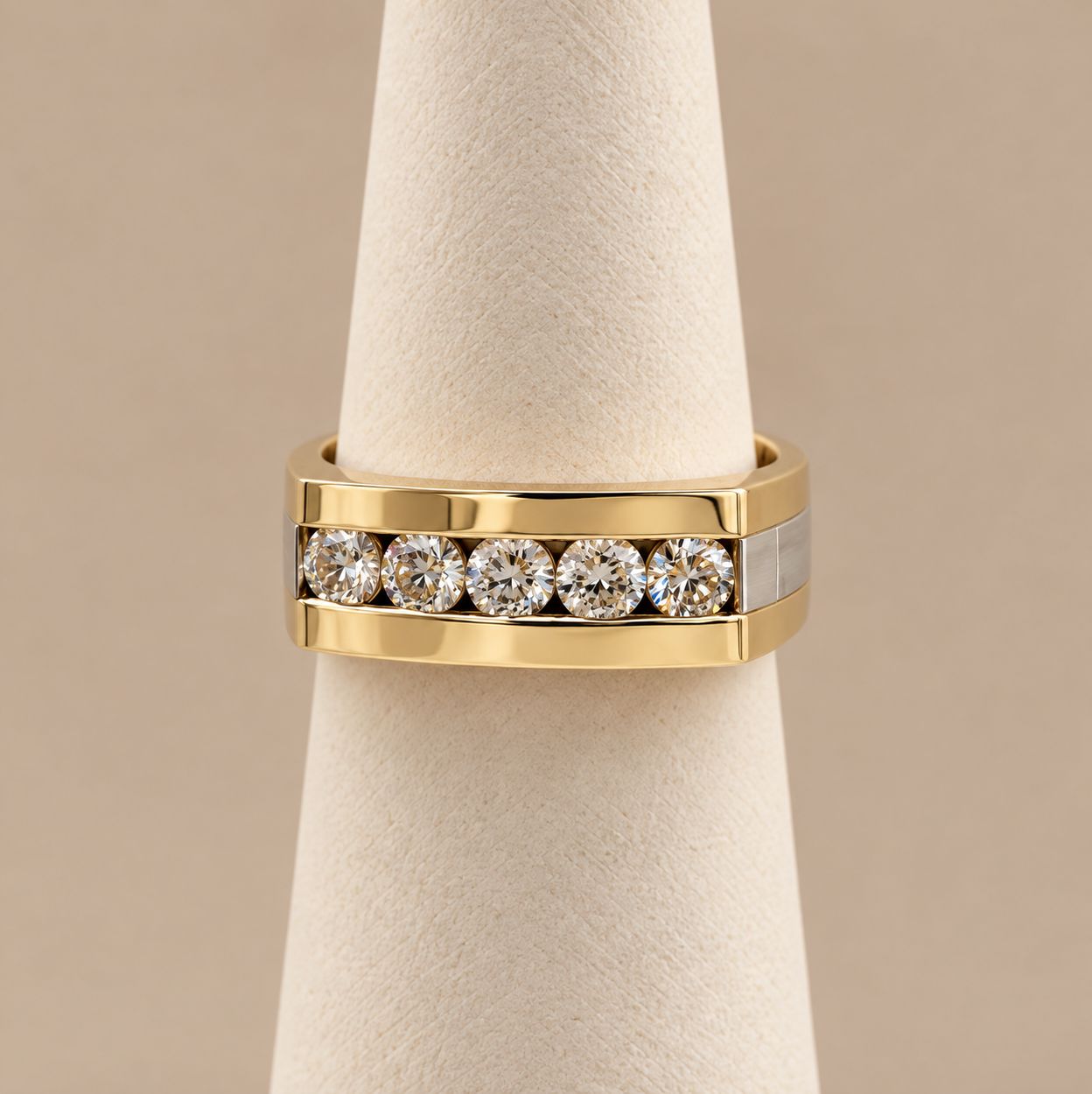 Men's Two-Tone Wide Diamond Square Ring (1.02tdw)