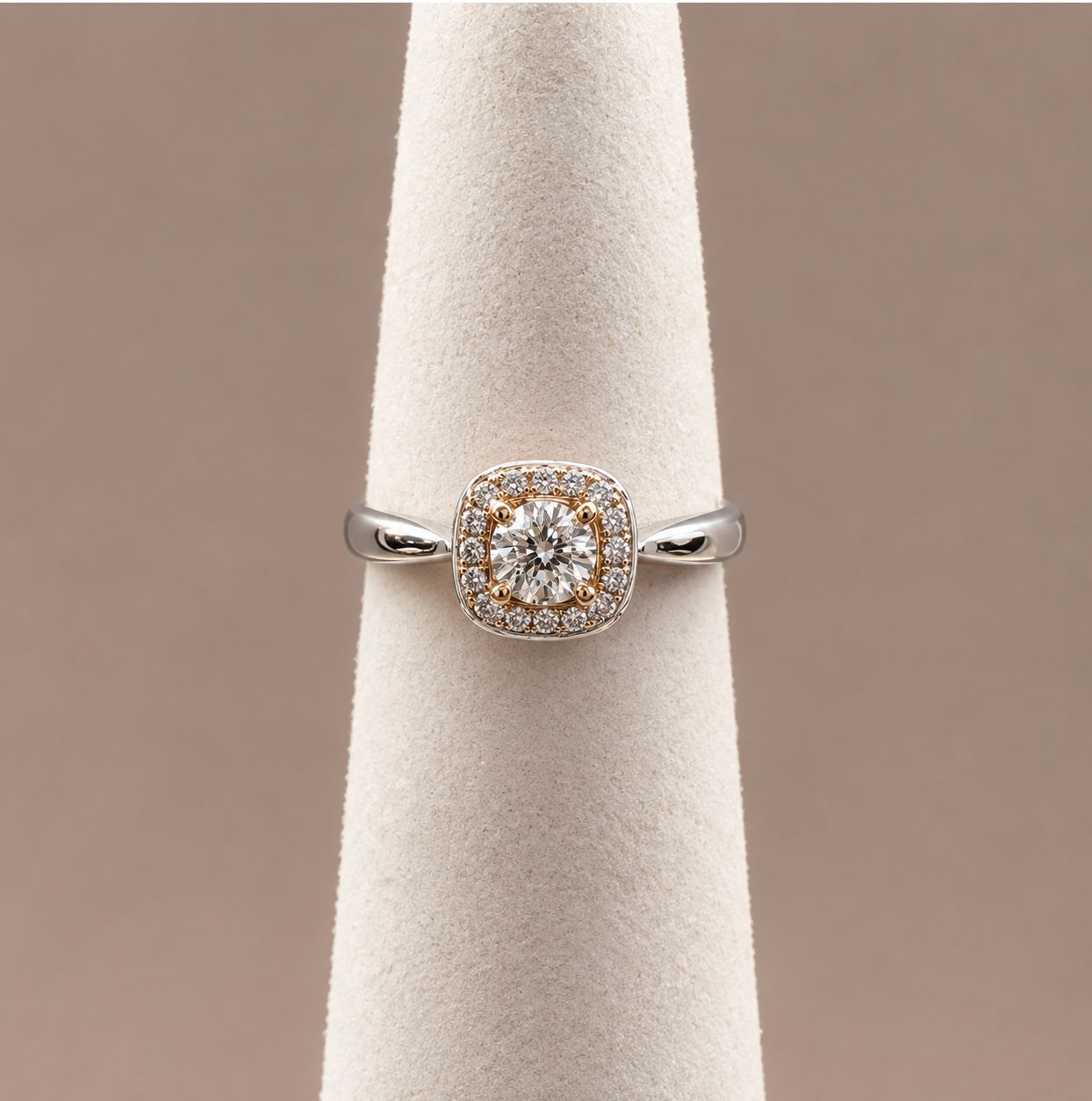 Two-Tone Cathedral Halo Diamond Ring