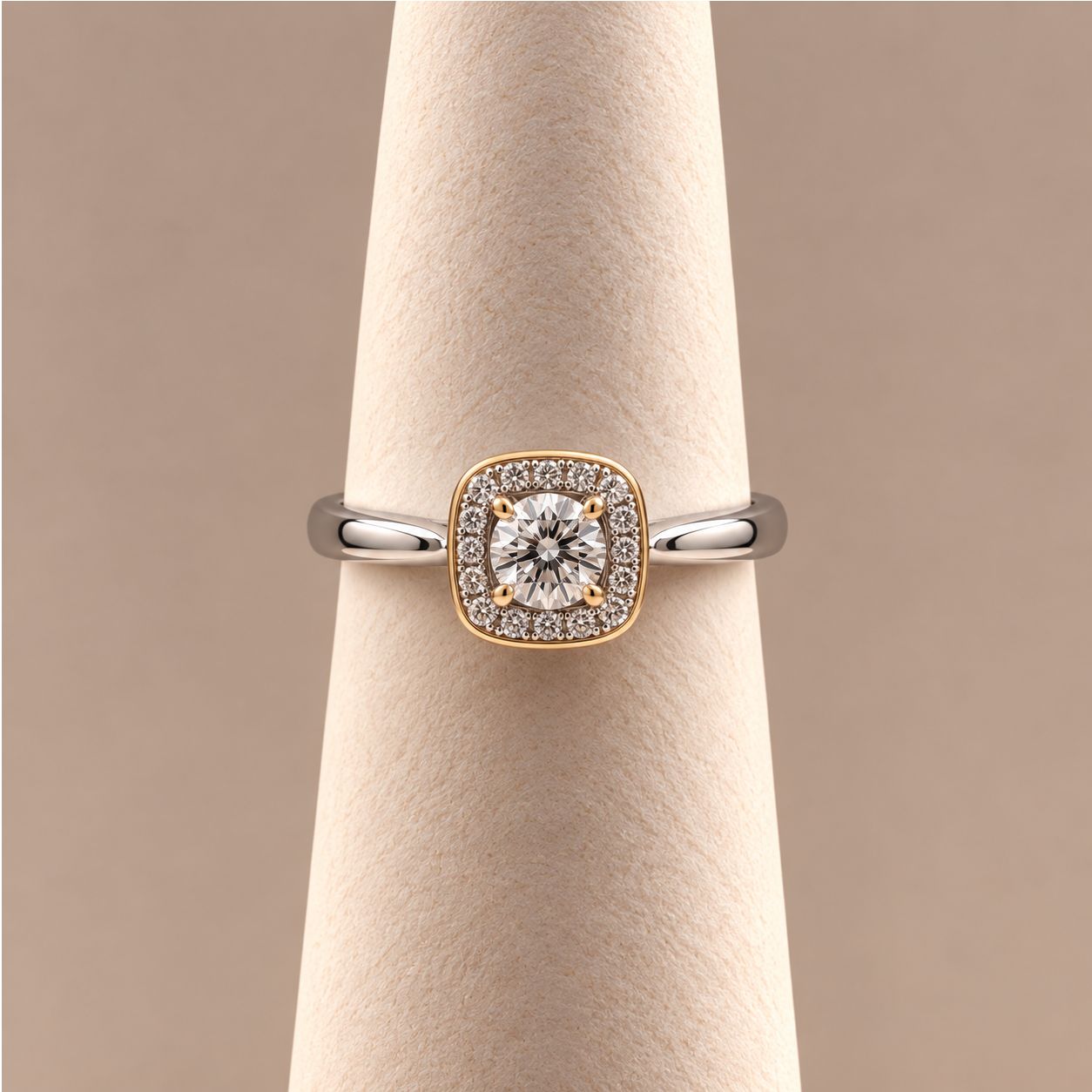 Two-Tone Cathedral Halo Diamond Ring