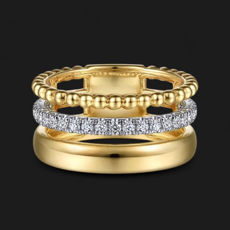 14K White/Yellow Gold Diamond Easy Stackable Ring-Bujukan