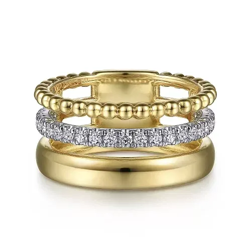 14K White/Yellow Gold Diamond Easy Stackable Ring-Bujukan
