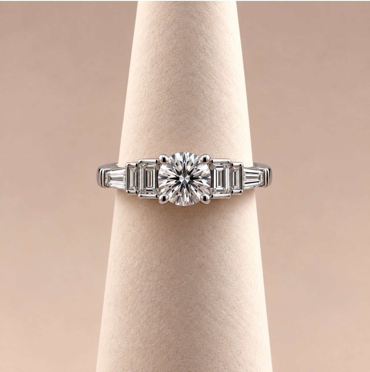 "Luciana" Round Brilliant and Tapered Baguette Diamond Ring