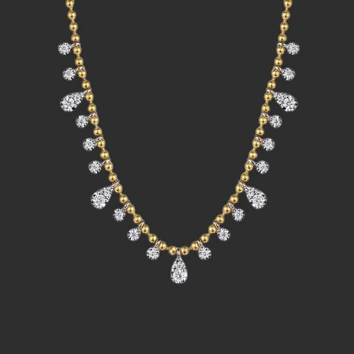 14K White and Yellow Gold Diamond Layered Droplet Necklace