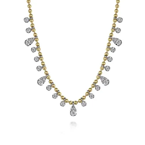 14K White and Yellow Gold Diamond Layered Droplet Necklace