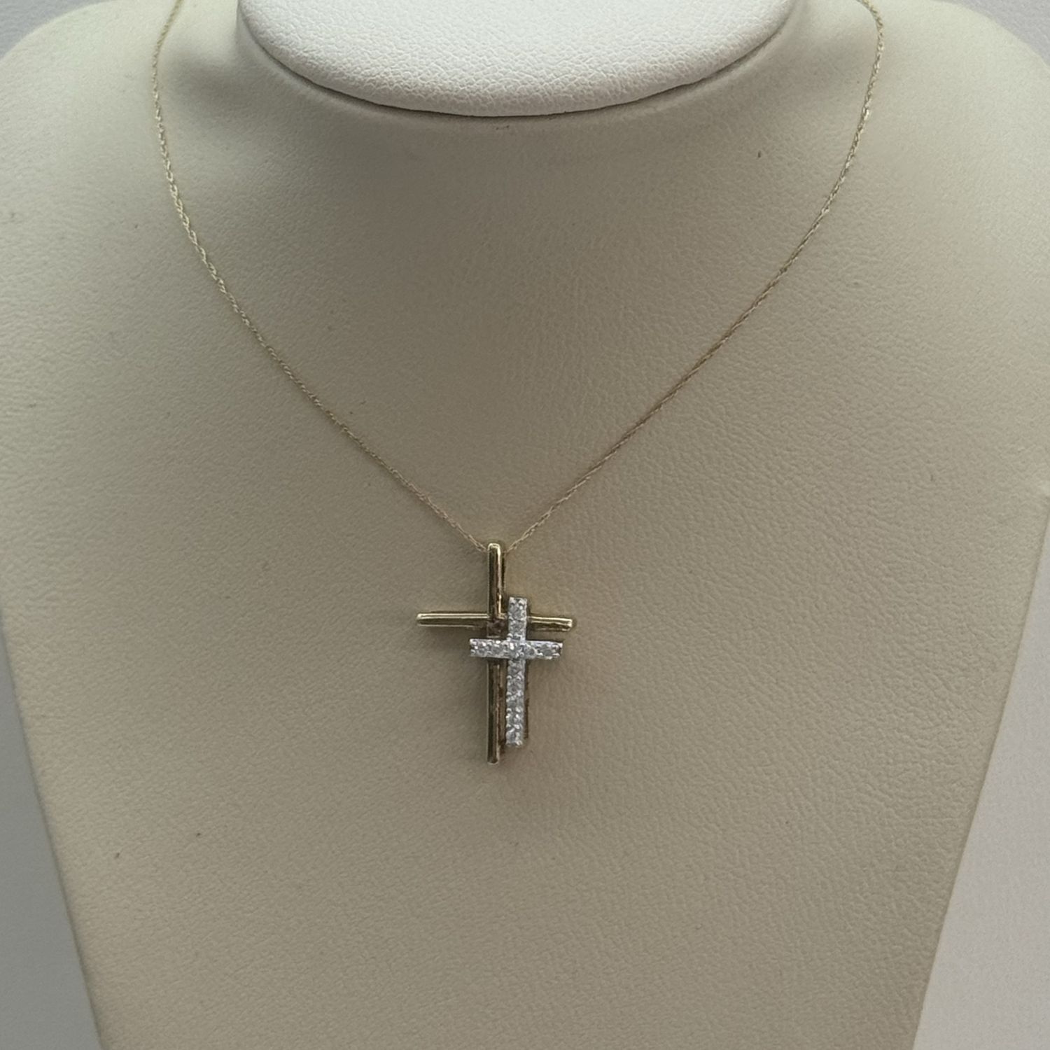 Double Cross Diamond Pendant w/Chain