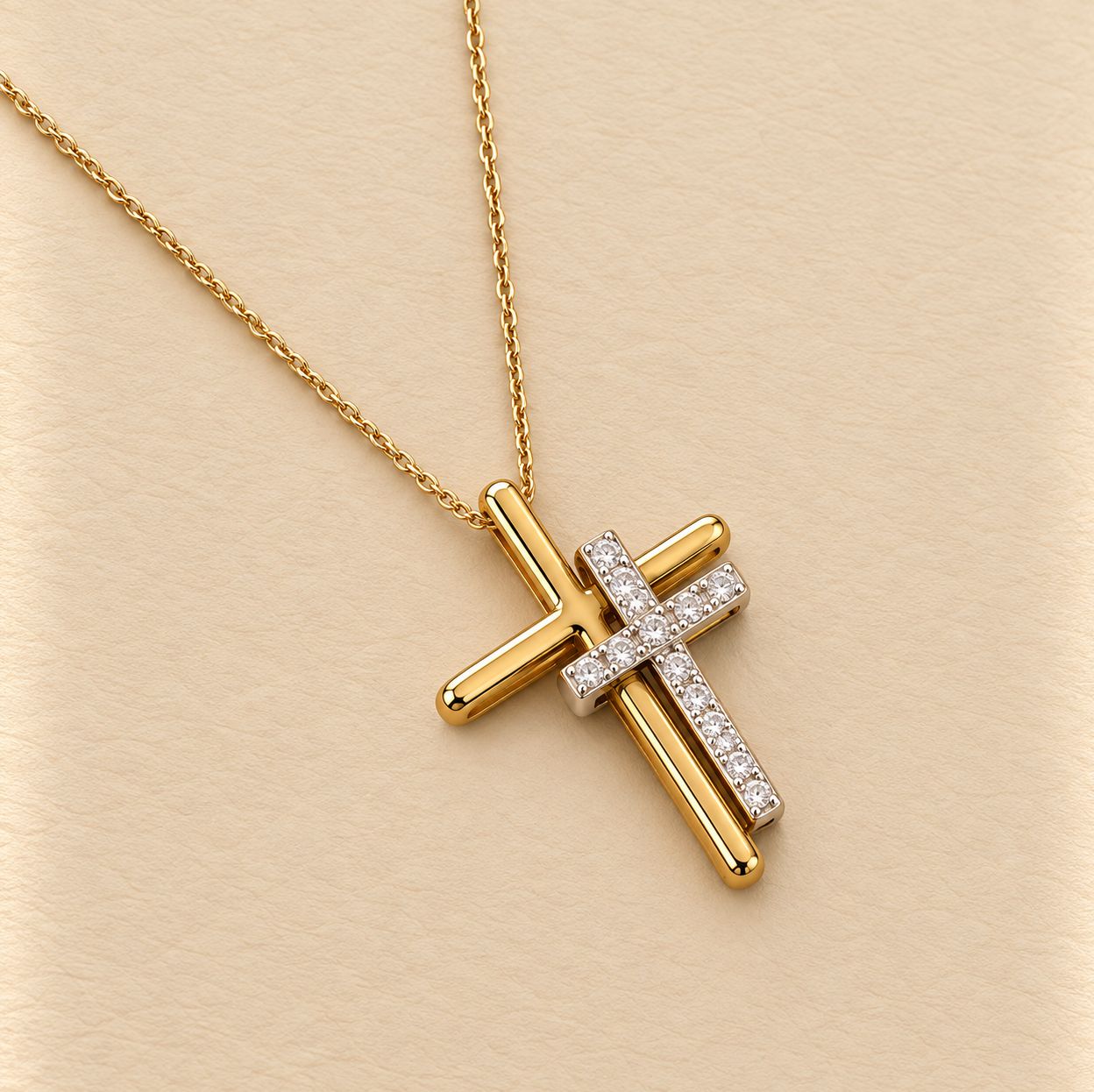 Double Cross Diamond Pendant with Chain