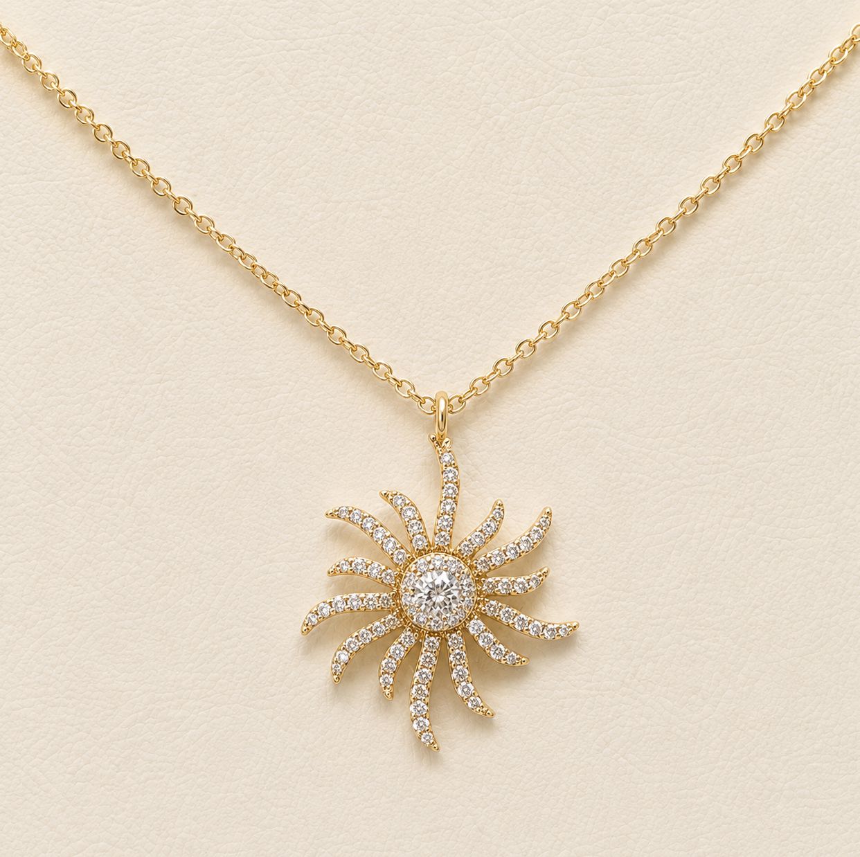Gold Diamond Sunburst Necklace