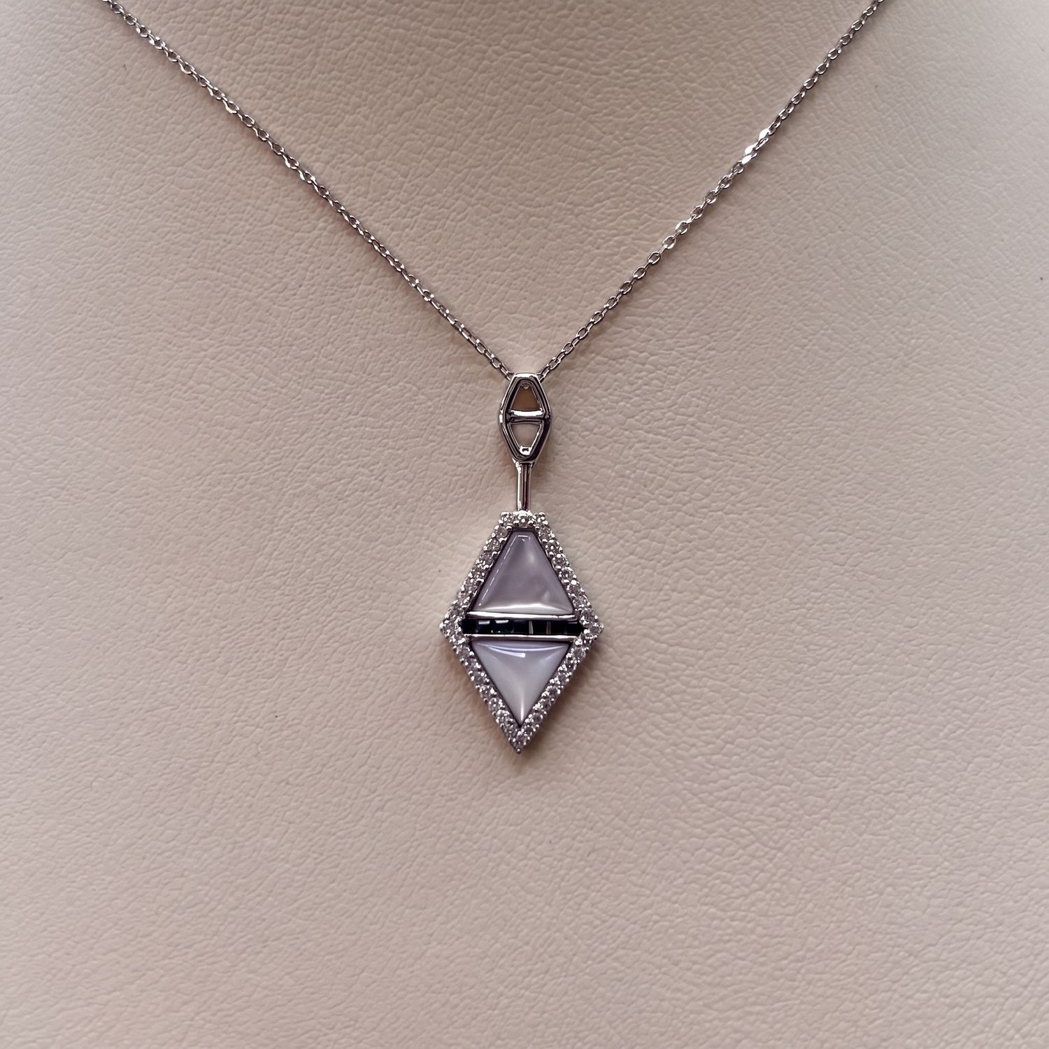 Mother of Pearl &amp; Sapphire Halo Diamond Kite Necklace