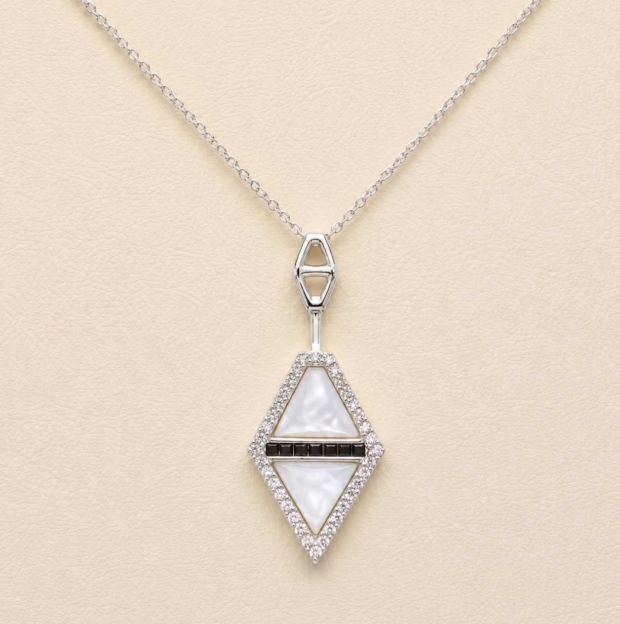 Mother of Pearl &amp; Sapphire Halo Diamond Kite Necklace