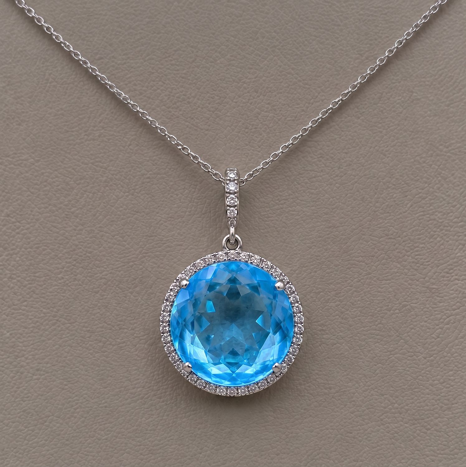 Blue Topaz Diamond Halo Pendant