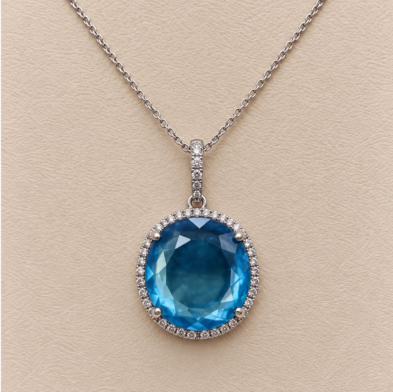 Blue Topaz Diamond Halo Pendant