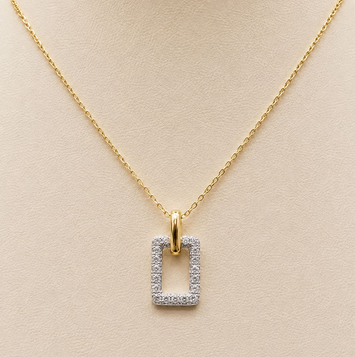 Two-Tone Rectangle Diamond Halo Pendant
