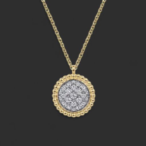 14K Yellow Gold Bujukan and Diamond Pave Pendant Necklace