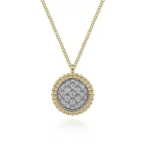 14K Yellow Gold Bujukan and Diamond Pave Pendant Necklace