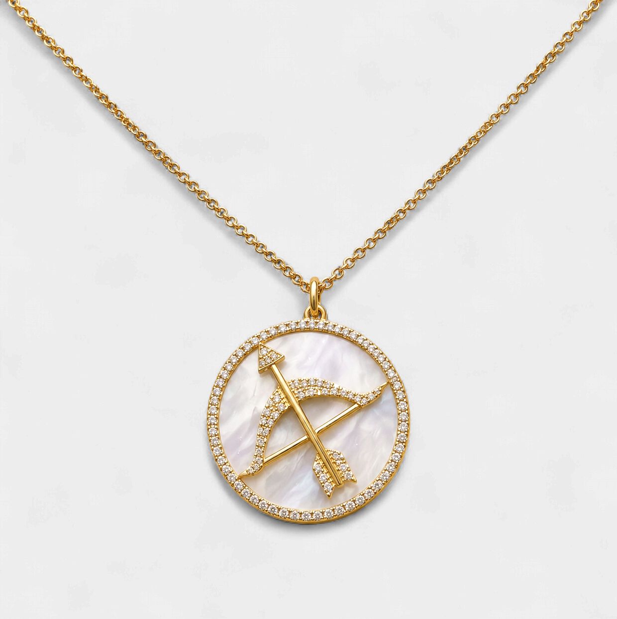 Mother of Pearl Sagittarius Diamond Halo Pendant