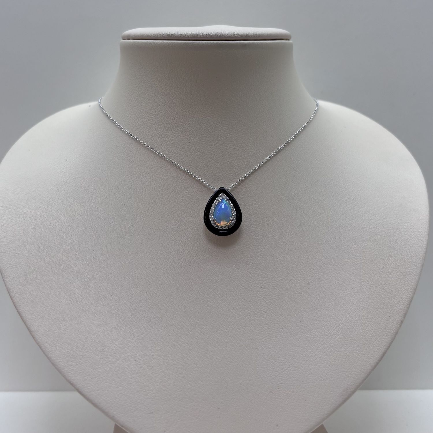 14KW Opal Pear Shape w/ Black Frame Necklace David Kord