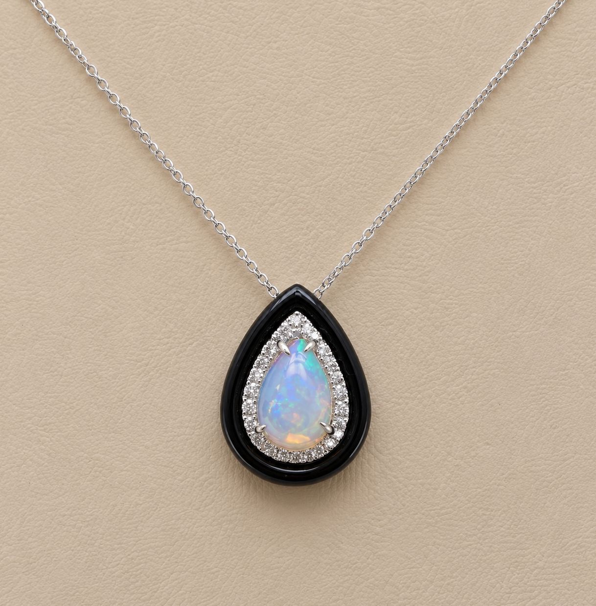 Pear Shaped Framed  Opal Black Onyx Necklace