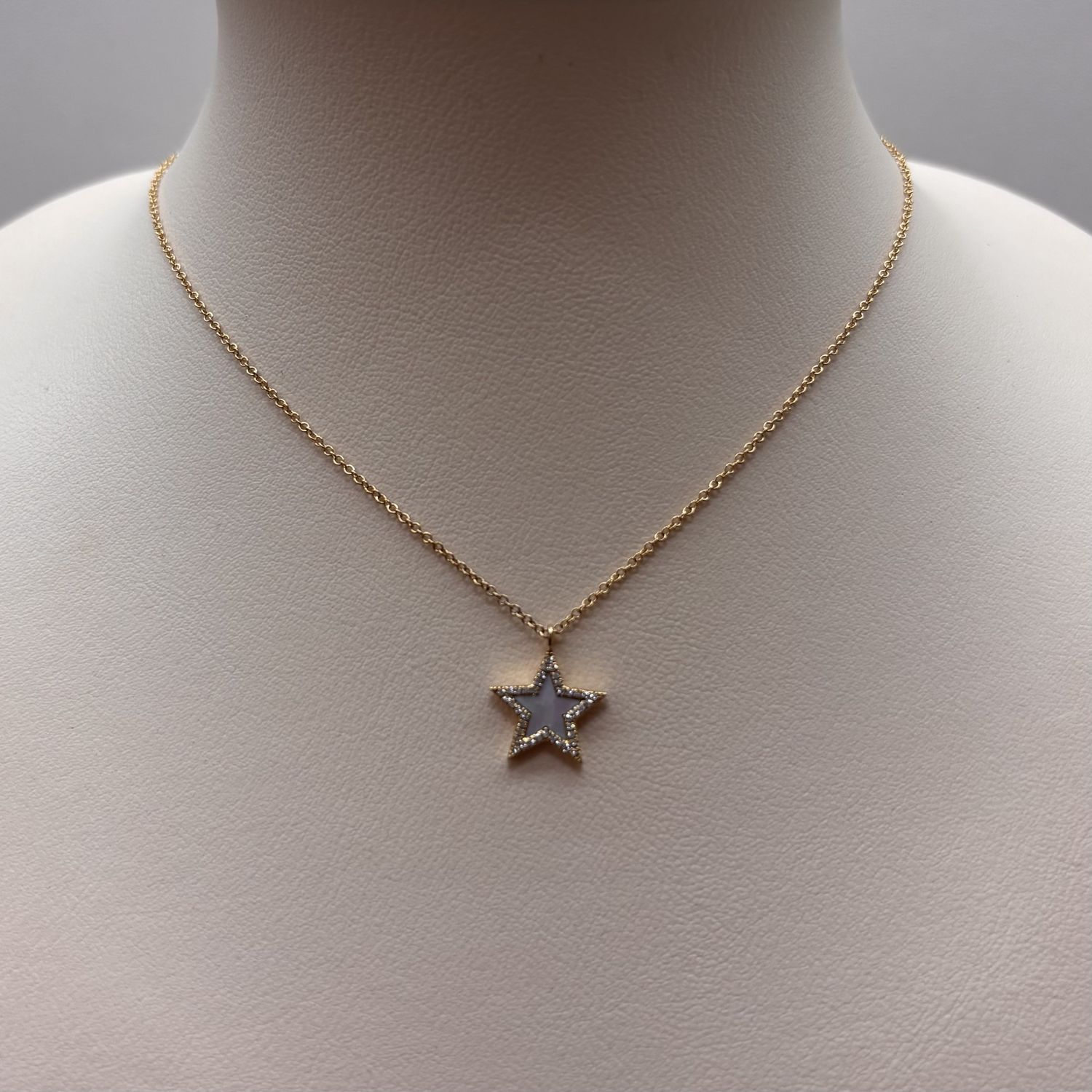 14KY Mother of Pearl &amp; Diamond Star Necklace