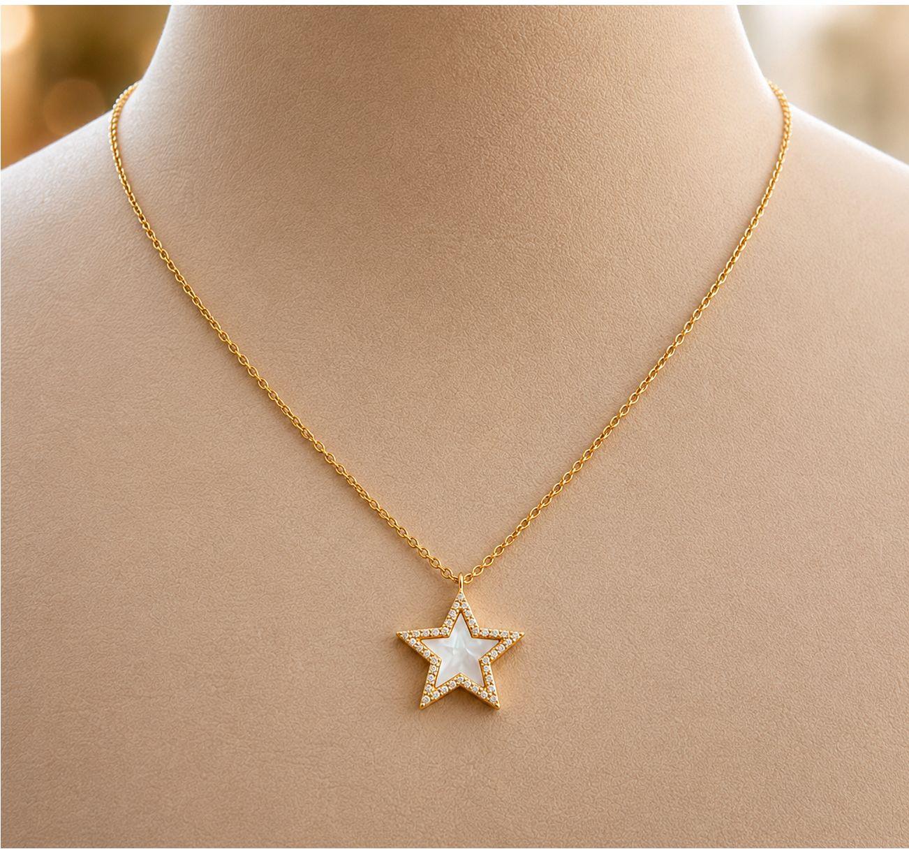 Mother of Pearl Diamond Halo Star Necklace
