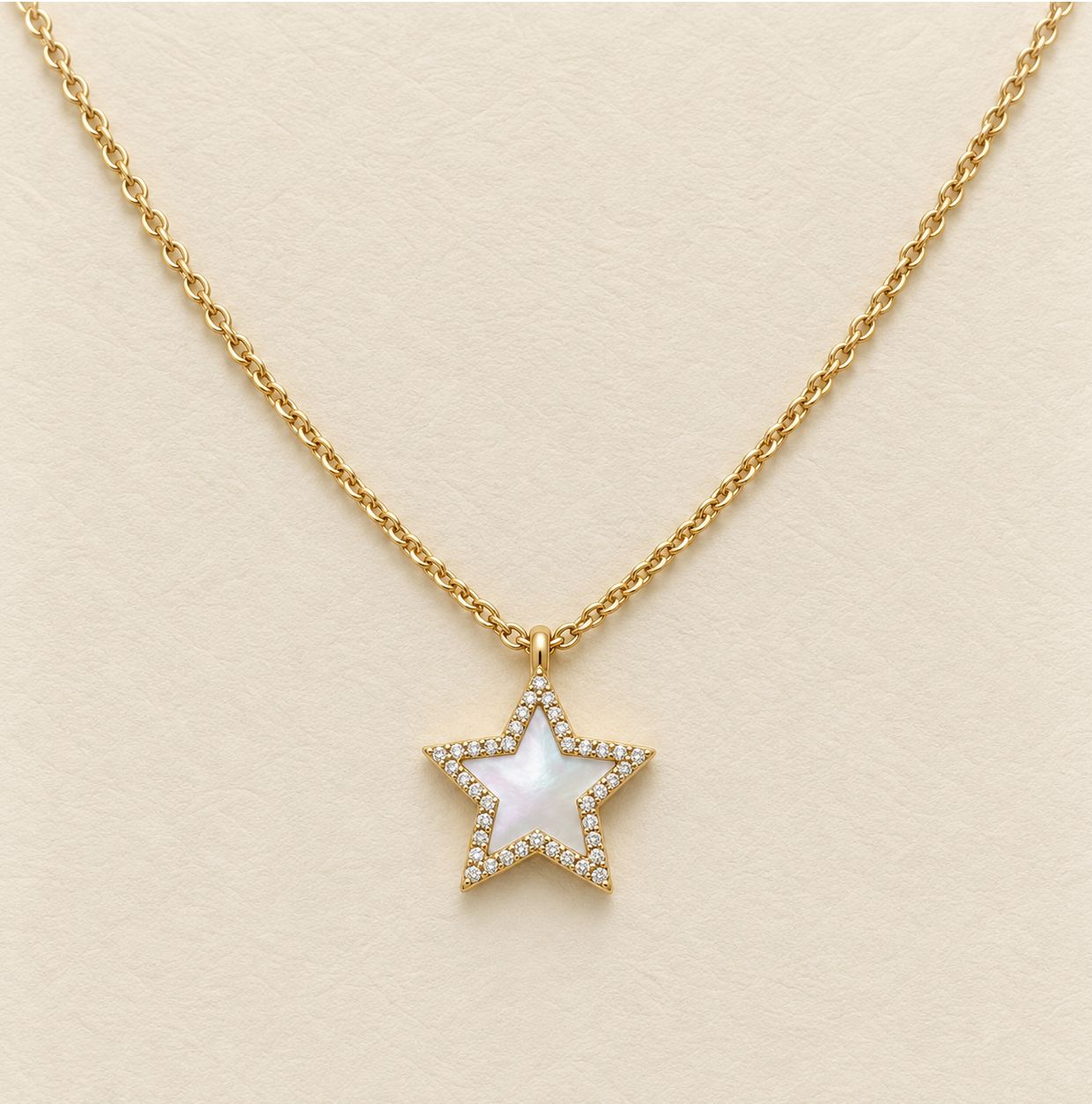 Star Mother of Pearl Diamond Halo Necklace