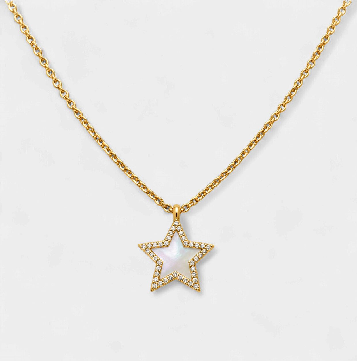 Mother of Pearl Star Diamond Halo Necklace