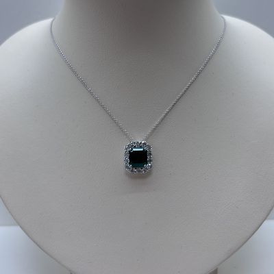18KY Emerald Cushion Cut w/ Diamonds Necklace David Kord