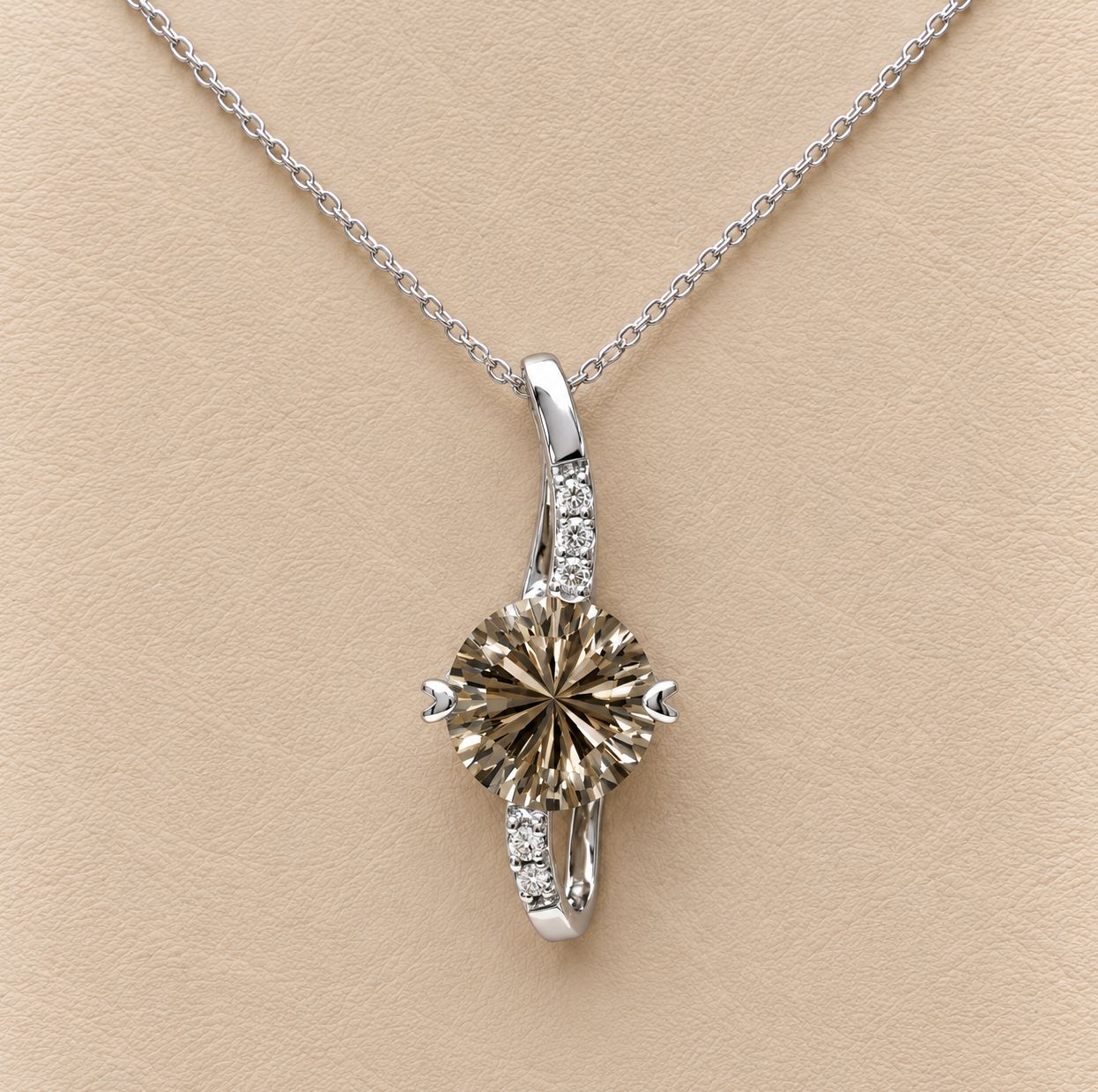 Smoky Quartz &amp; Diamond Treble Clef Pendant