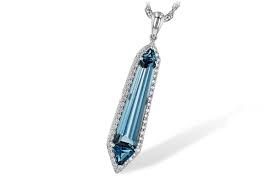 Blue Topaz and Diamond Pendant in White Gold Bassali