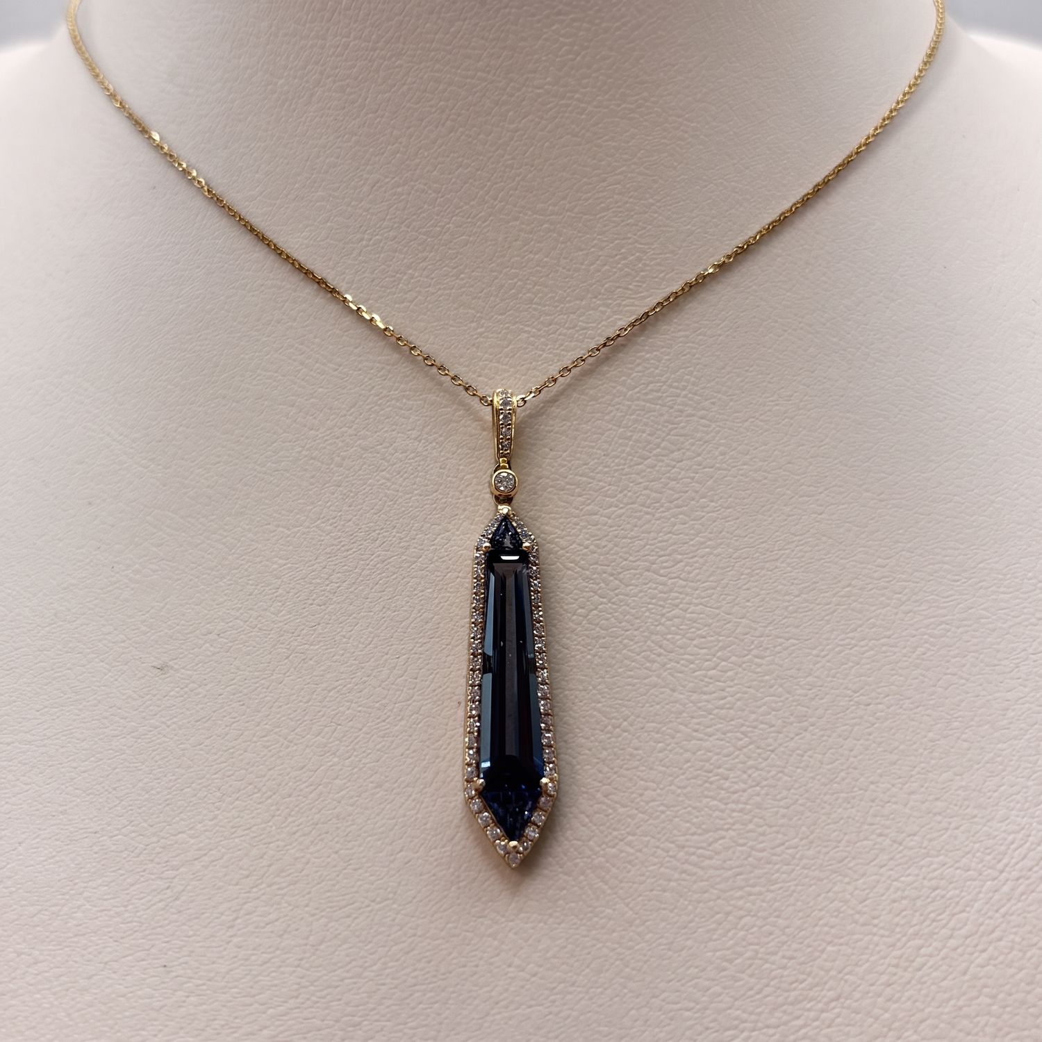 14KY Blue Topaz Diamond Halo Necklace