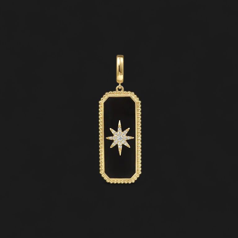 14K Yellow Gold Diamond and Onyx Medallion Pendant-Bujukan
